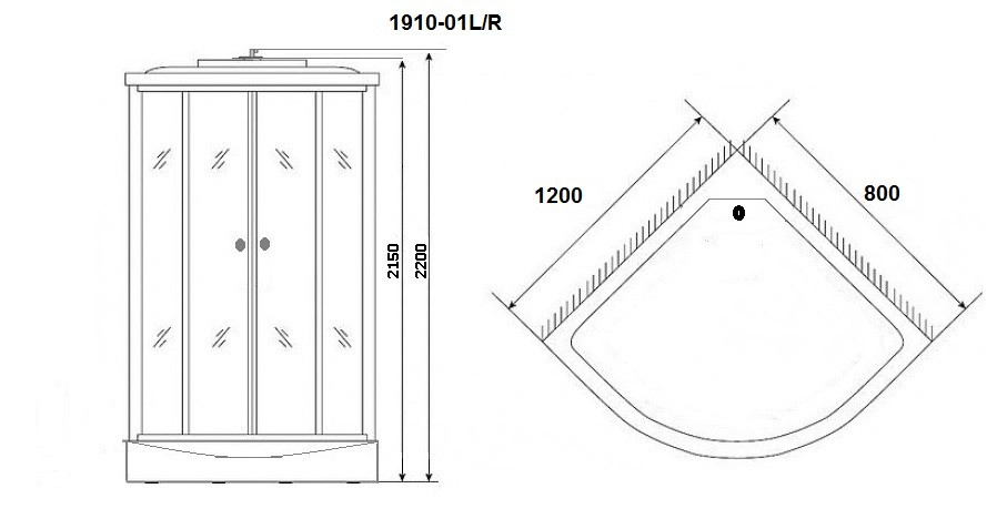 Душевая кабина Niagara Ultra NG-1910-01L (120х80х220) высокий поддон(48см),черный,стекло тонированное,4 места