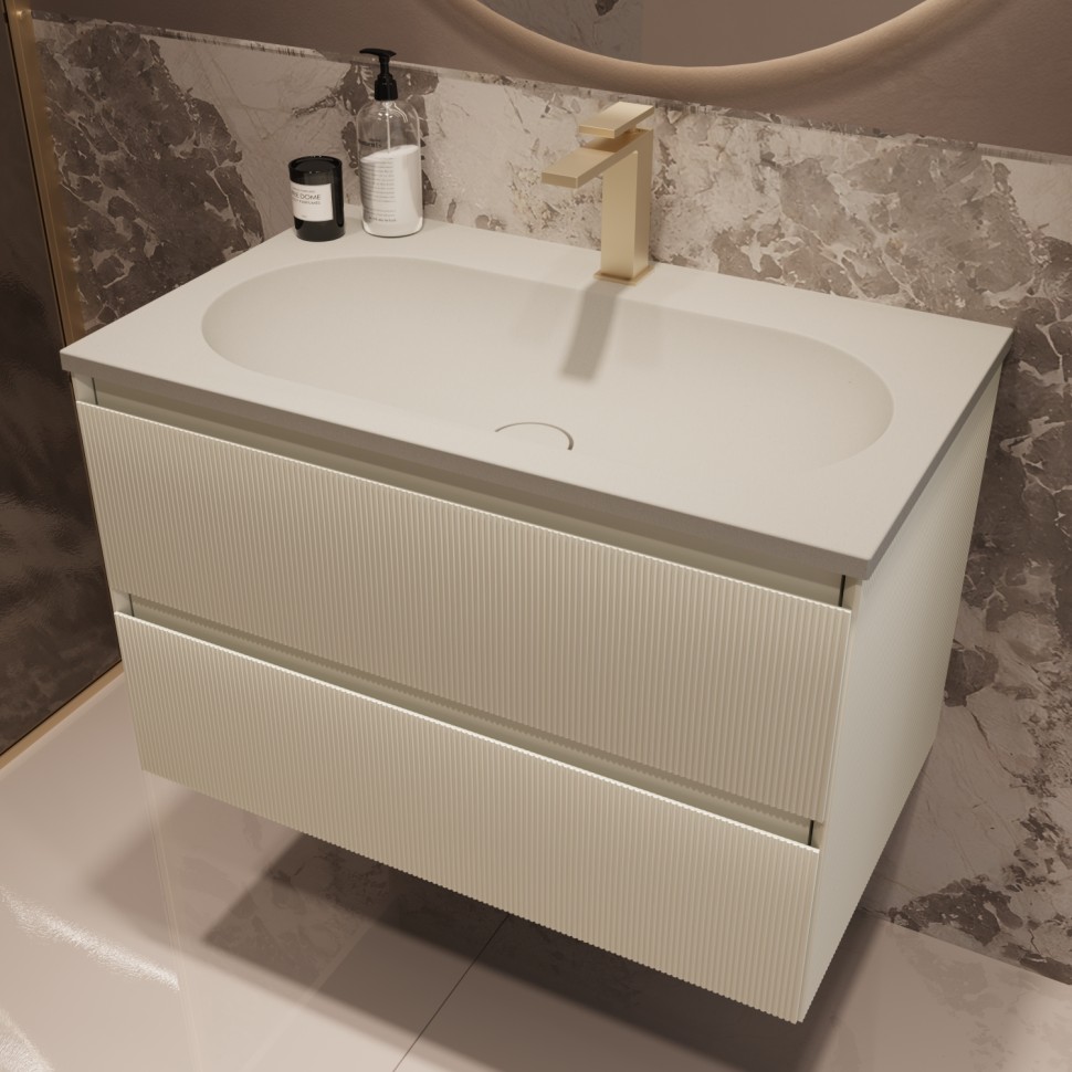 База под раковину Welle 800 подвесная, 2 выкатных ящика soft-close, M.Beige