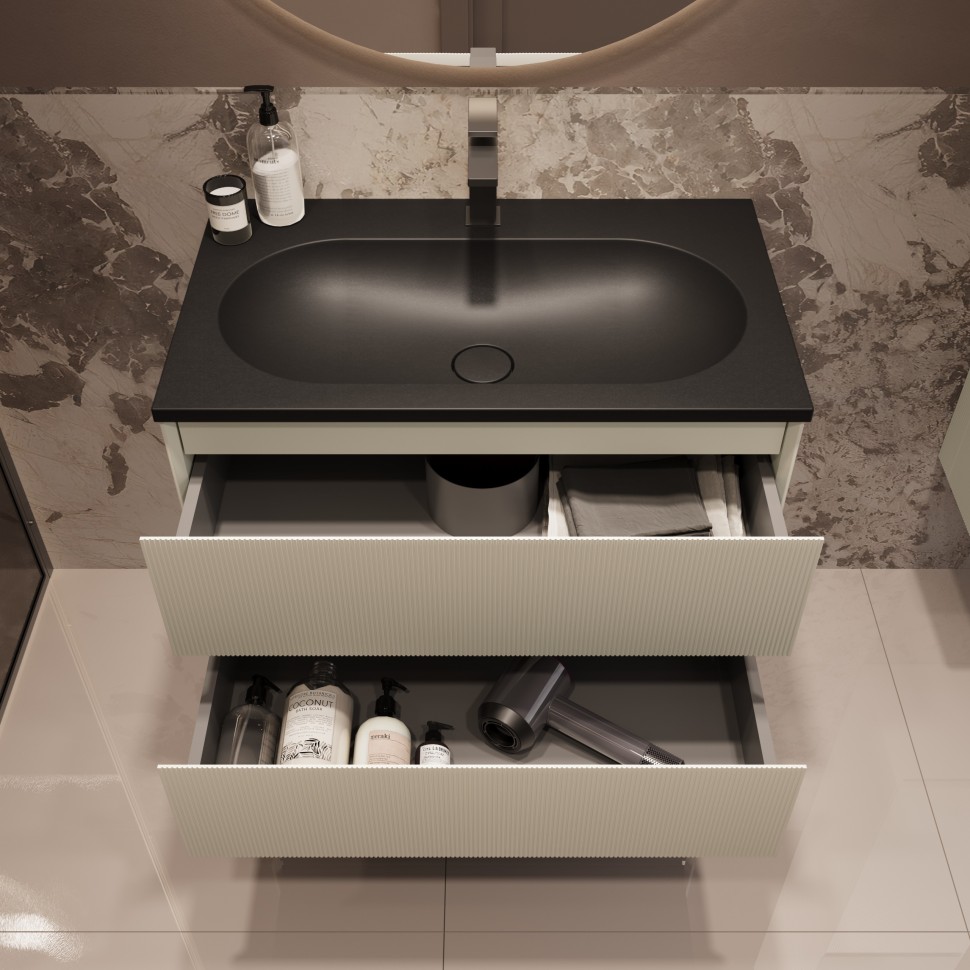 База под раковину Welle 800 подвесная, 2 выкатных ящика soft-close, M.Beige