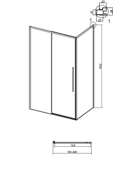 Боковая стенка Grossman Galaxy 200.K33.01.80.10.02 (80х195) хром,стекло шиншилла, 1 место