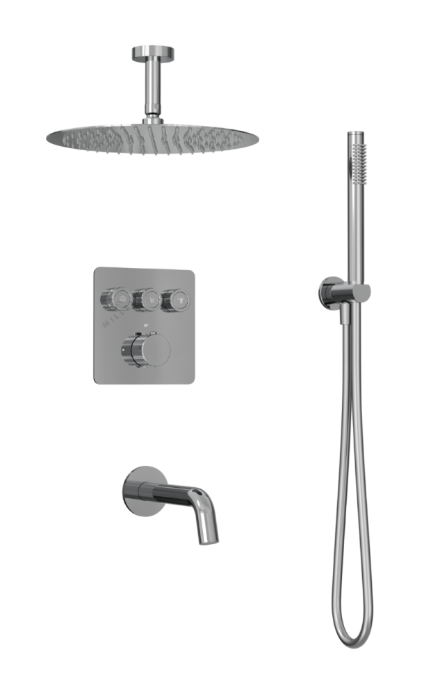 Душевая система скрытого монтажа для ванны и душа MILLEAU Tissage TERMO 3SBIT/802-CR на 3 потока (комплект с монтажным блоком), хром