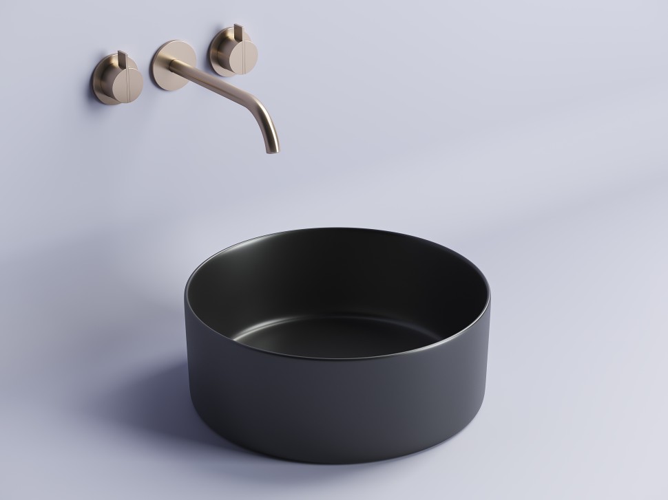 Умывальник чаша накладная круглая (цвет Черный Матовый) Element 358x358x137мм