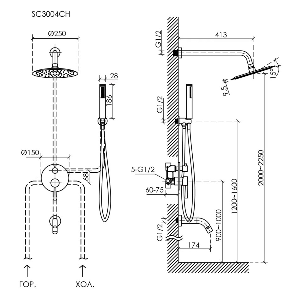 Душевой комплект SANCOS Select встраиваемый для ванны/душа, цвет хром, арт. SC3004CH