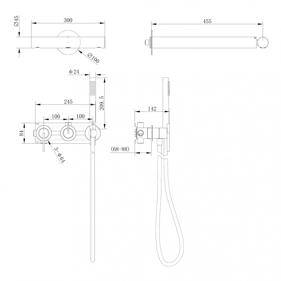 Душевая система ABBER Perfekte 316 AF8A18BG скрытого монтажа без излива, брашированное светлое золото