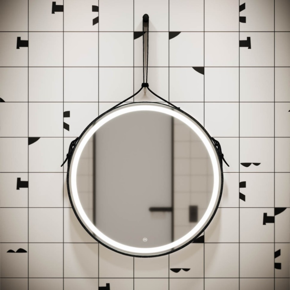 Зеркало для ванной комнаты SANCOS Dames D650 с подсветкой , ремень из натуральной черной кожи, арт. DA650