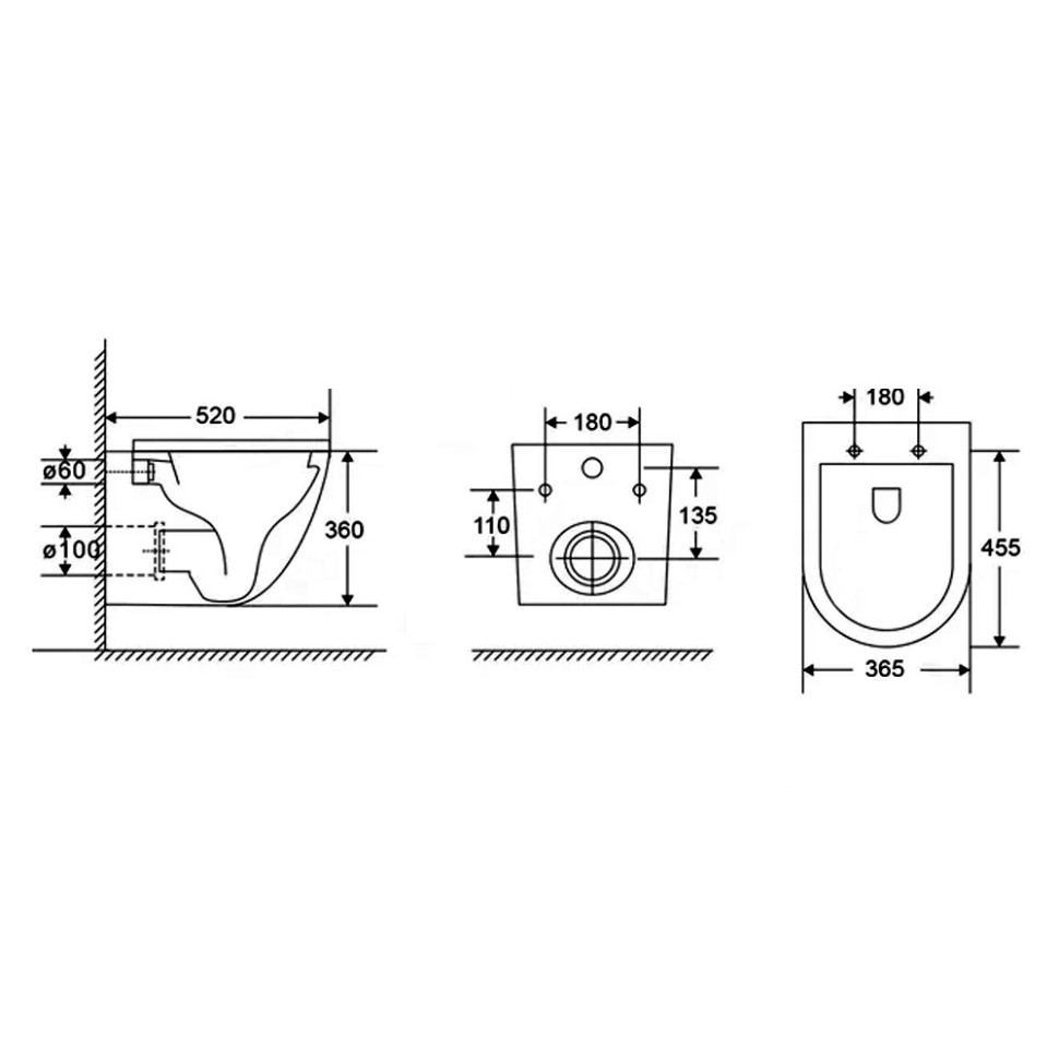 AQM2002L Унитаз подвесной с сиденьем SoftClose, смыв QUIET, скрытый крепеж. 520x365x360