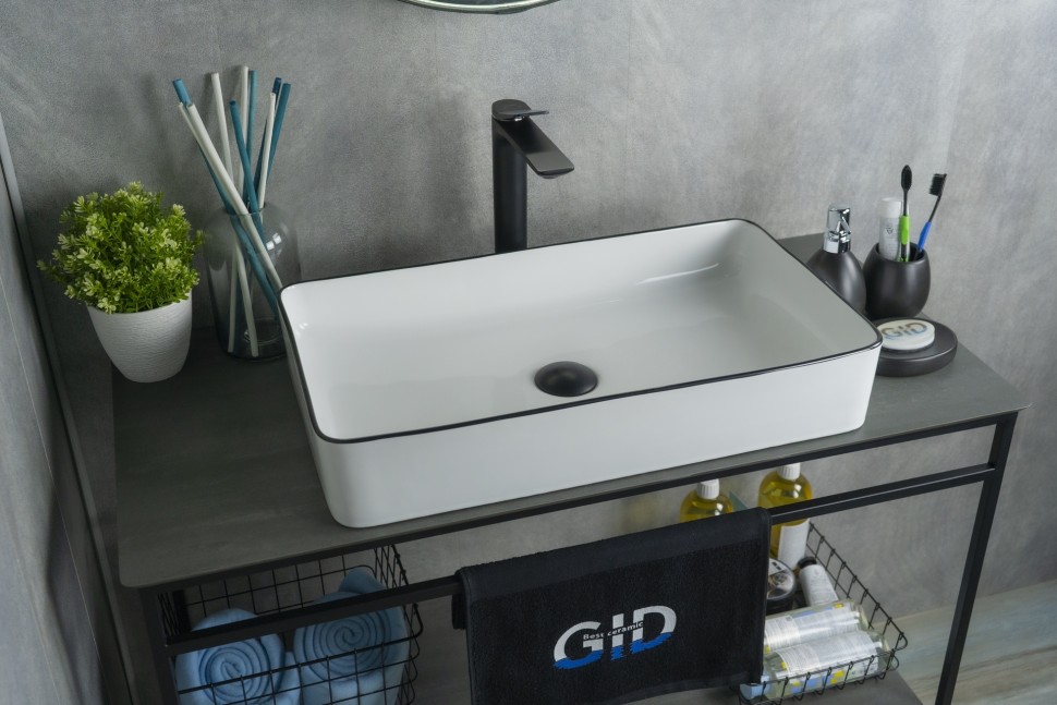 Раковина Gid Nc9399 52225 накладная белая / черная 60x34x11