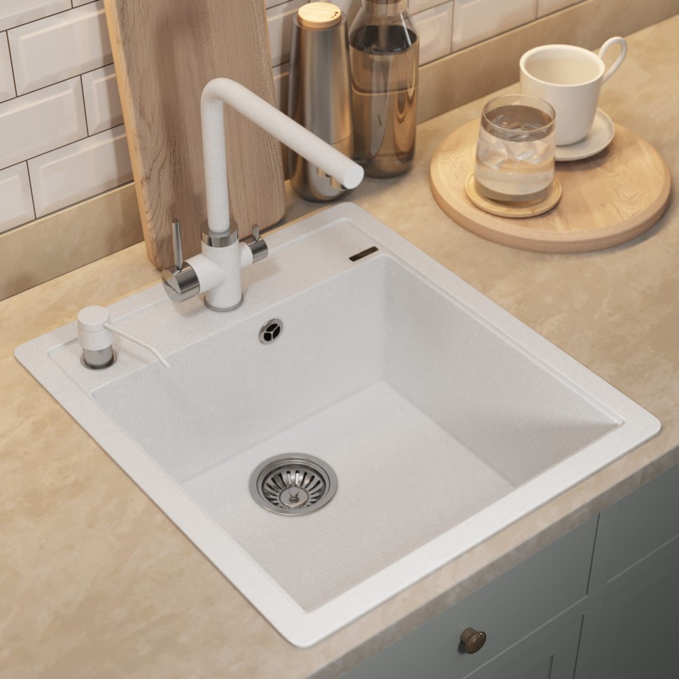 Кухонная мойка кварцевая Uperwood Quartz Premium UPD-07-01, прямоугольная, белая