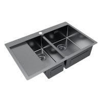 Мойка нерж. сталь KRONER 78/2SF, PM227851-GMR, вороненая сталь, правая, 780х510мм, Paulmark