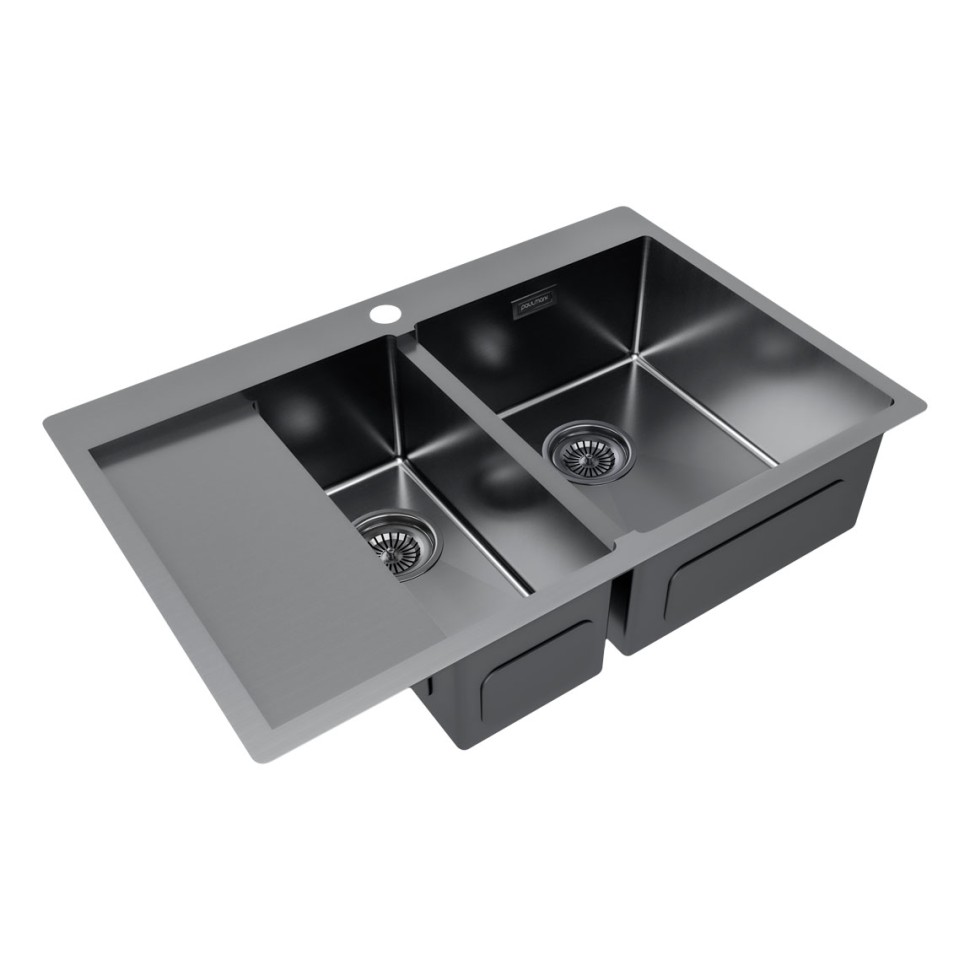 Мойка нерж. сталь KRONER 78/2SF, PM227851-GMR, вороненая сталь, правая, 780х510мм, Paulmark