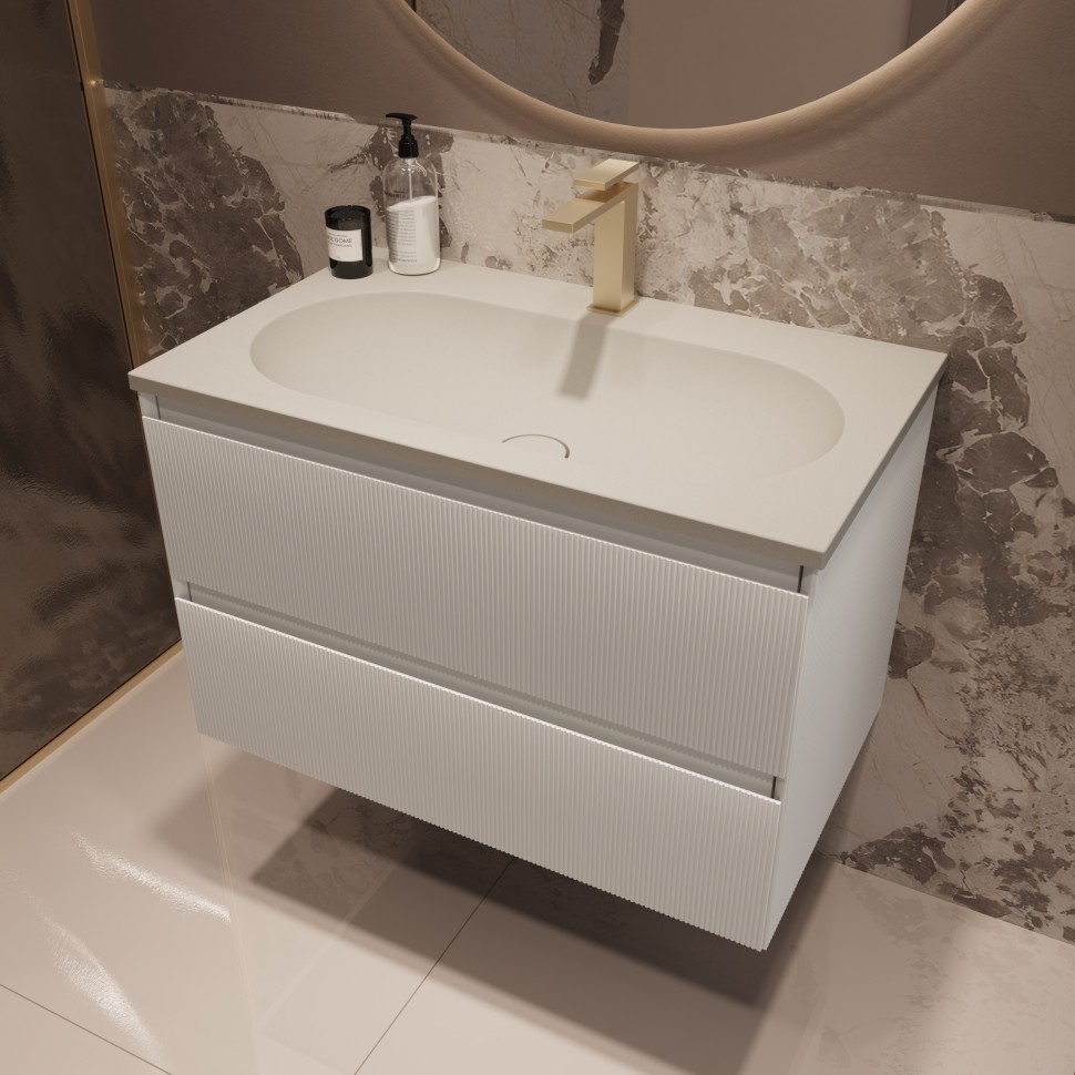 База под раковину Welle 800 подвесная, 2 выкатных ящика soft-close, M.White