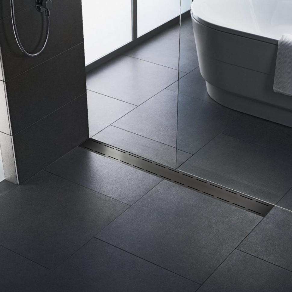 Душевой желоб MILLEAU FLOW M750FB с комбинированным затвором и чёрной декоративной решеткой