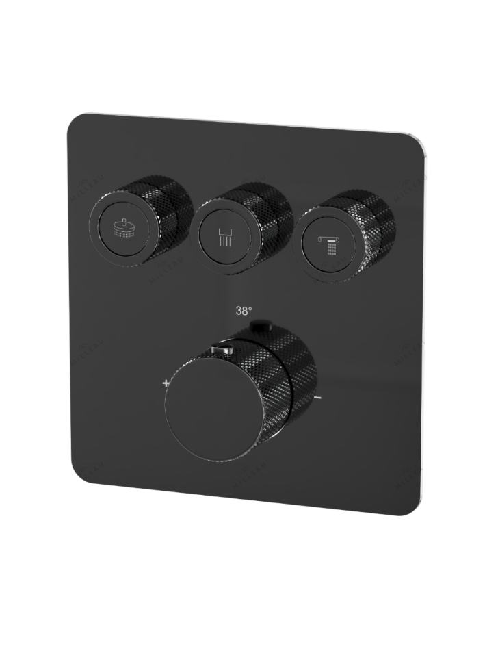 Душевая система скрытого монтажа для ванны и душа MILLEAU Tissage TERMO 3SBIT/802-GB на 3 потока (комплект с монтажным блоком), Черный глянец