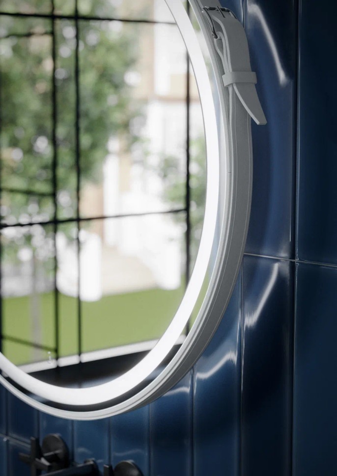 Зеркало для ванной комнаты SANCOS Dames D650 с подсветкой , ремень из натуральной белой кожи, арт. DA650W