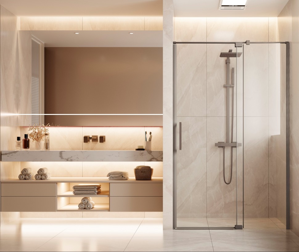 Душевая дверь Экстенза (Extenza) VDP-4EX9010CLGM, 900/1000, вороненая сталь, стекло прозрачное