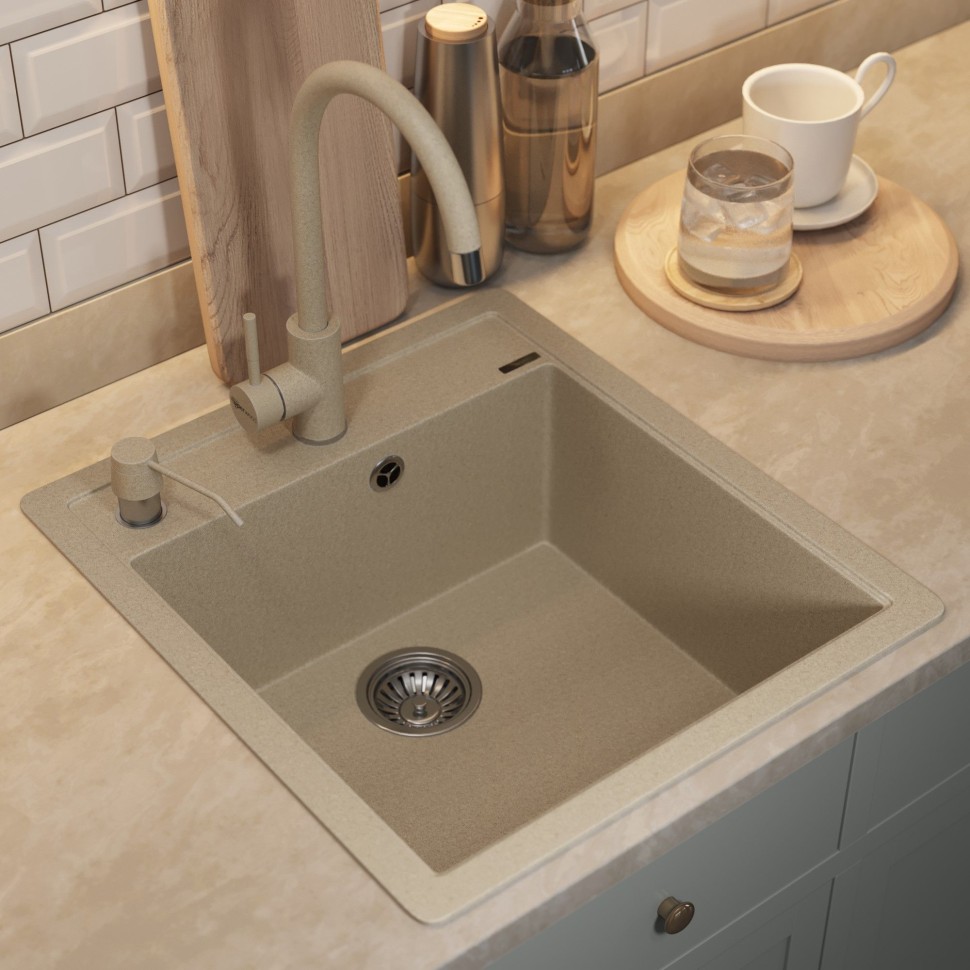 Кухонная мойка кварцевая Uperwood Quartz Premium UPD-07-02, прямоугольная, бежевая