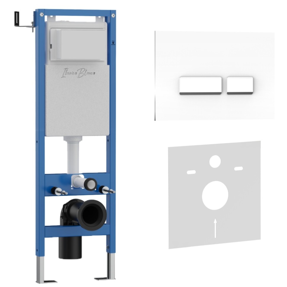 Комплект 2в1 IBERICA BLANCA инсталляция SILENCIO MINI, кнопка смыва CRYSTAL-R белый (IB.001M.221)
