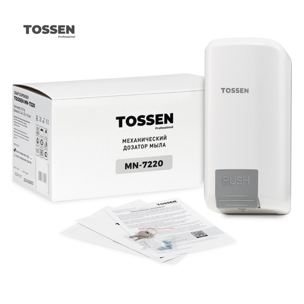 TOSSEN MN-7220 PW - механический дозатор жидкого мыла (коллекция «Классический белый»)