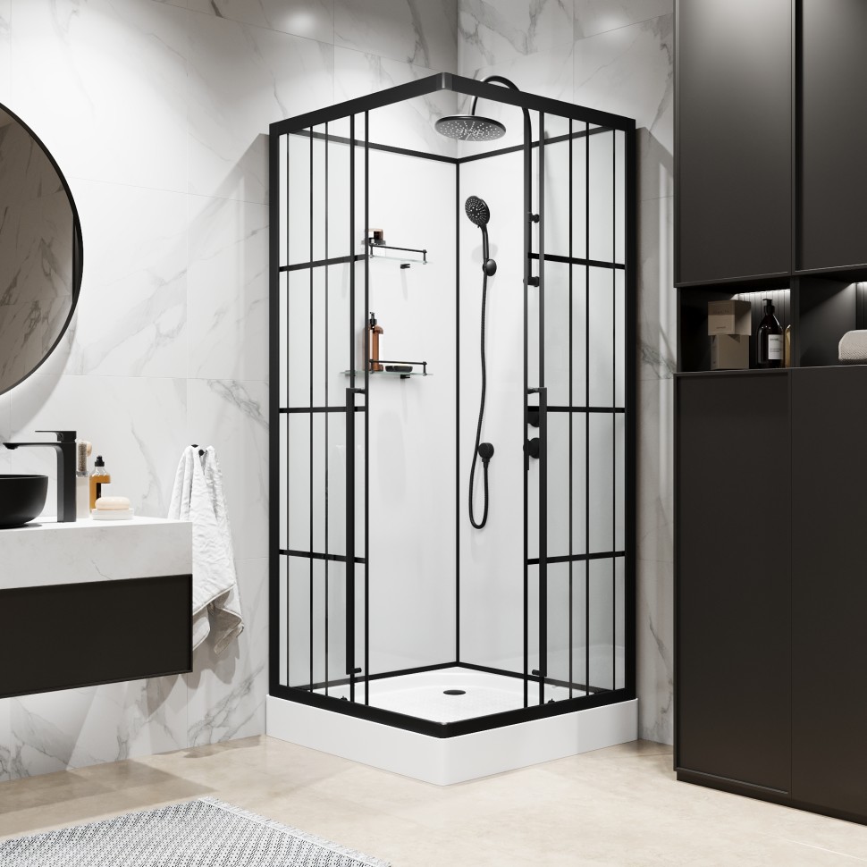 Душевая кабина Niagara Standart ST100/15QR/KL/BKT (100х100х225) низкий поддон(15см),черный,стекло прозрачное,3 места