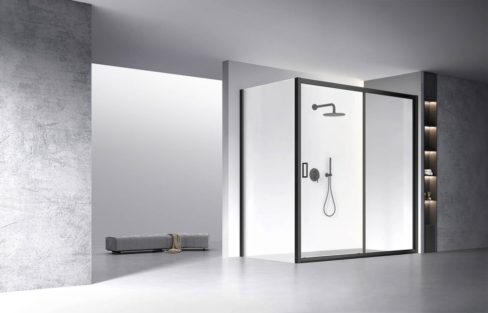 Душевой угол Veconi Rovigo RV-060B, 1800х900х1950, черный, стекло прозрачное