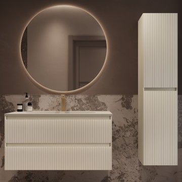 База под раковину Велле (Welle) 1000 подвесная, 2 выкатных ящика микролифт, Бежевый матовый софт-тач