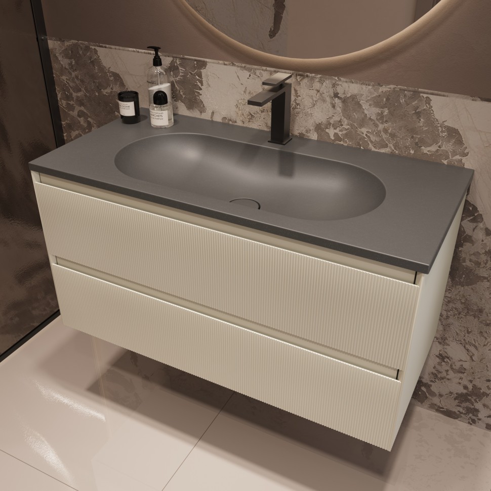 База под раковину Welle 1000 подвесная, 2 выкатных ящика soft-close, M.Beige