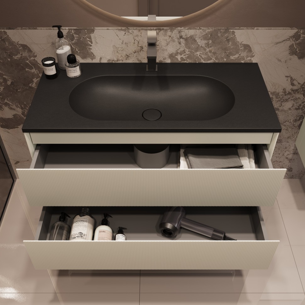 База под раковину Welle 1000 подвесная, 2 выкатных ящика soft-close, M.Beige