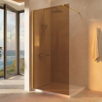 Душевая перегородка Волк-Ин (Walk-In) VSW-1H100GSG, 1000*2000, брашированное золото, стекло янтарь