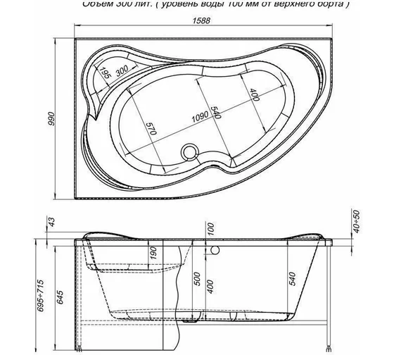 Акриловая ванна Aquanet Capri 160x100 L (с каркасом)