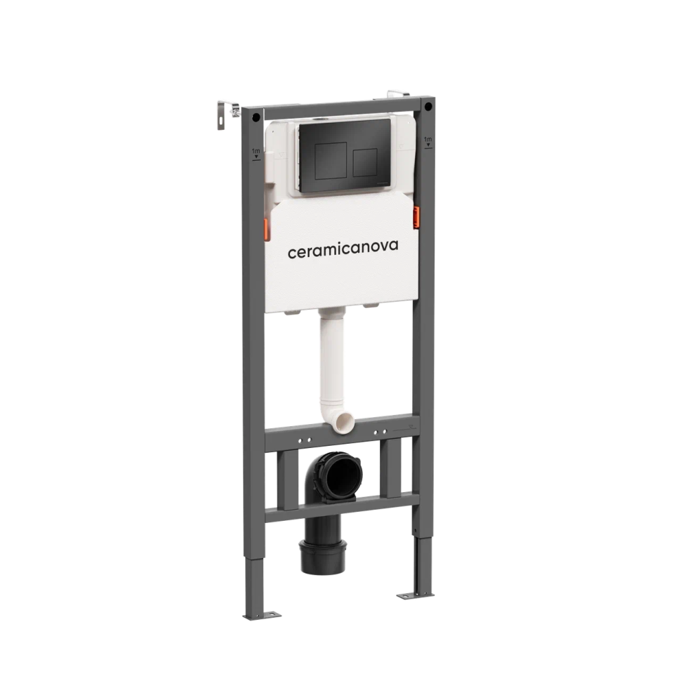 Система инсталляции для унитазов CERAMICANOVA Balance с кнопкой смыва Square, цвет черный матовый, с креплениями, арт. CN121002MB