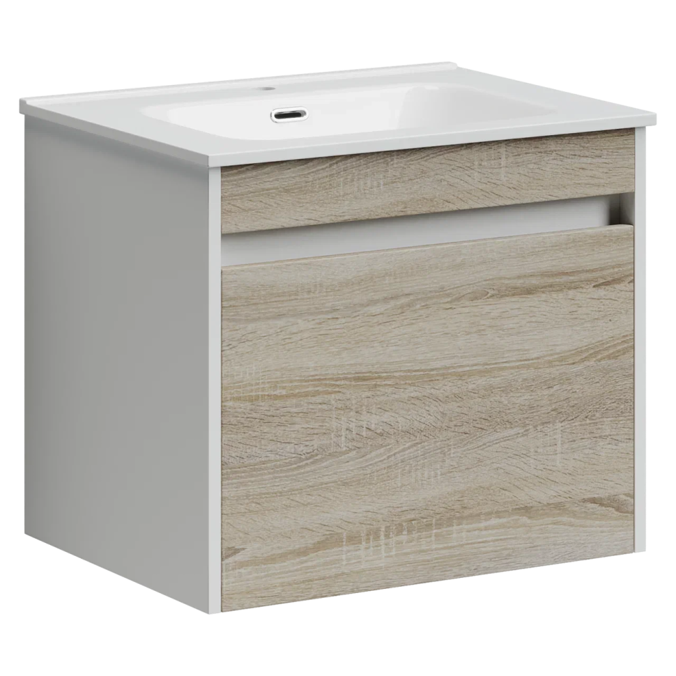 Тумба подвесная SANCOS Smart 590х450х500, c двумя ящиками оснащенными доводчиками, дуб бардолино/белый , арт. SM60E