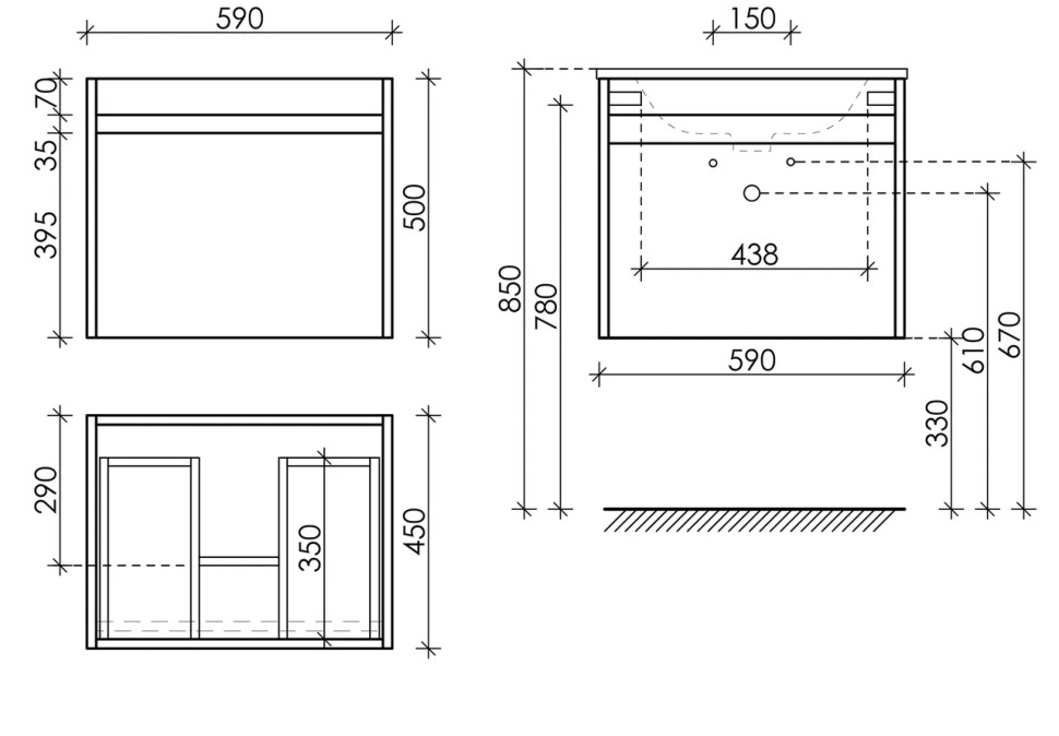 Тумба подвесная SANCOS Smart 590х450х500, c двумя ящиками оснащенными доводчиками, дуб бардолино/белый , арт. SM60E