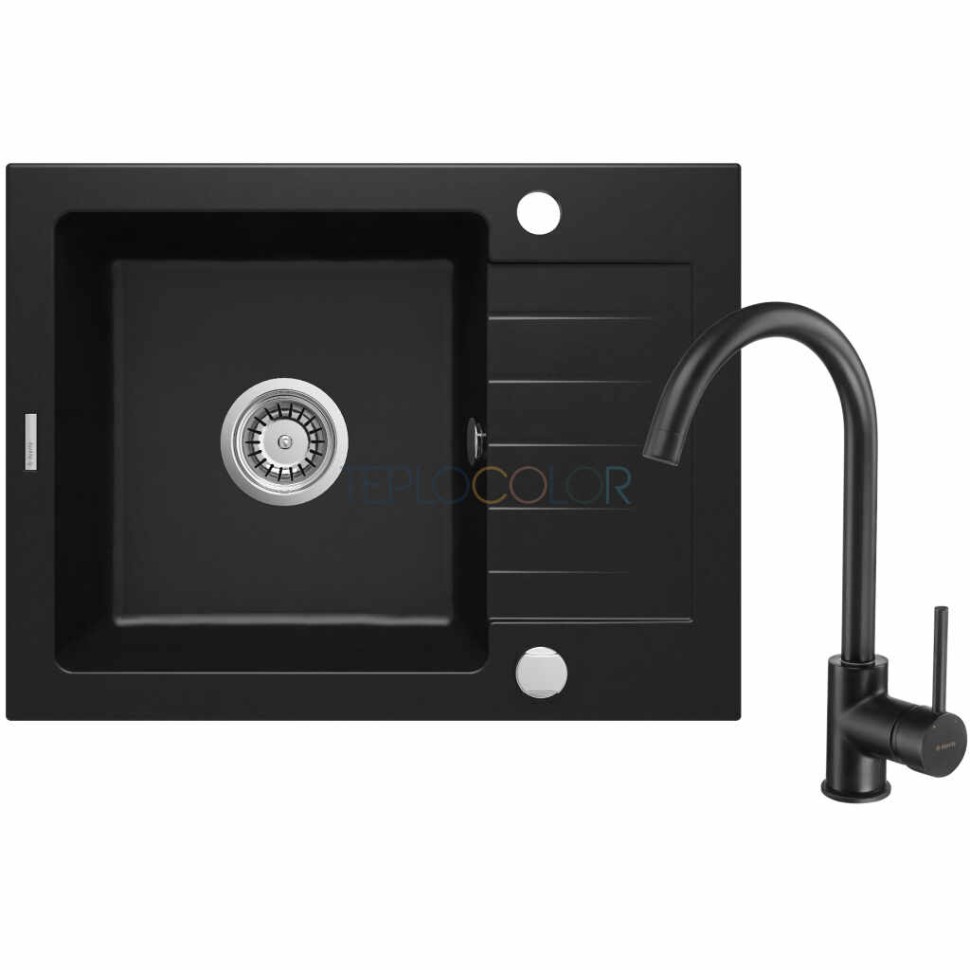 Гранитная мойка со смесителем, 1-чаша с осушкой