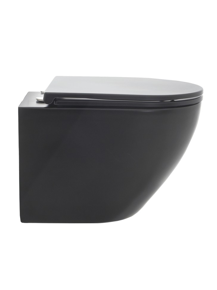 AQM2002MB Унитаз подвесной с сиденьем SoftClose, технология смыва Rimless, скрыт. крепеж. Черный мат