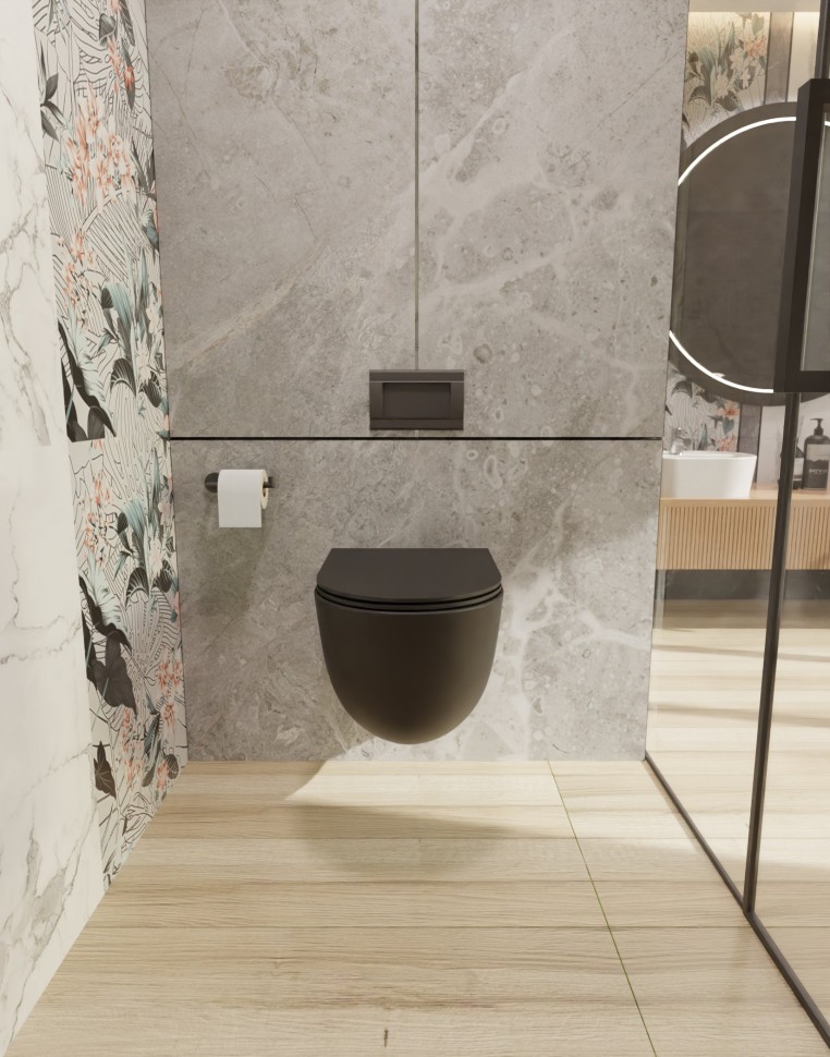 AQM2002MB Унитаз подвесной с сиденьем SoftClose, технология смыва Rimless, скрыт. крепеж. Черный мат