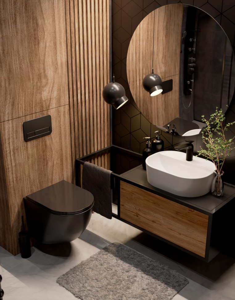 AQM2002MB Унитаз подвесной с сиденьем SoftClose, технология смыва Rimless, скрыт. крепеж. Черный мат