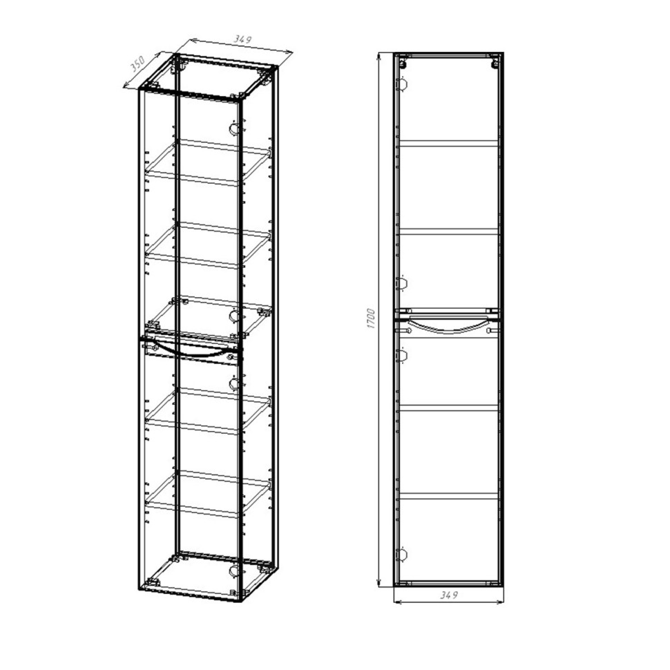 Шкаф Mia VSC-2M170BT-R подвесной, 1700*350*350, Beton, правый