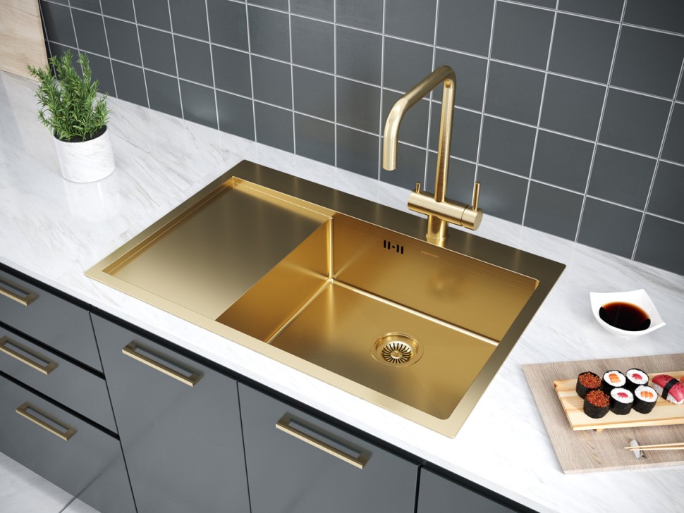 Мойка нерж. сталь KRONER 78F, PM217851-BGR, брашированное золото, правая, 780х510мм, Paulmark