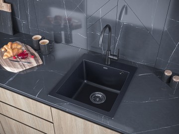 Мойка KANTE 45, IT-GRANIT, PM104651-BLM, черный металлик, 460х510 мм, Paulmark