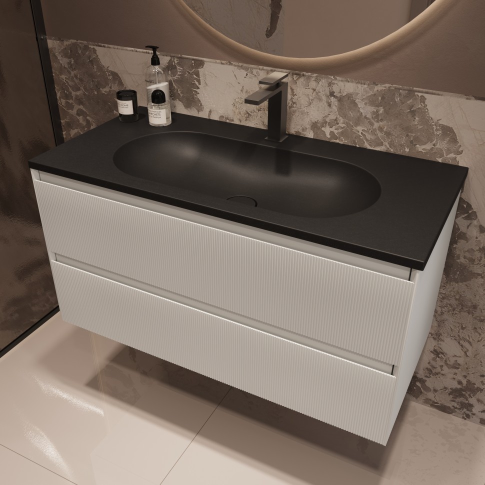 База под раковину Welle 1000 подвесная, 2 выкатных ящика soft-close, M.White