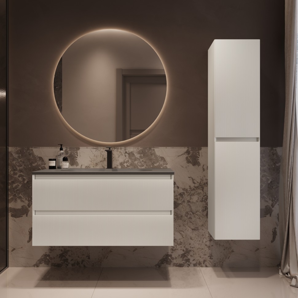 База под раковину Welle 1000 подвесная, 2 выкатных ящика soft-close, M.White