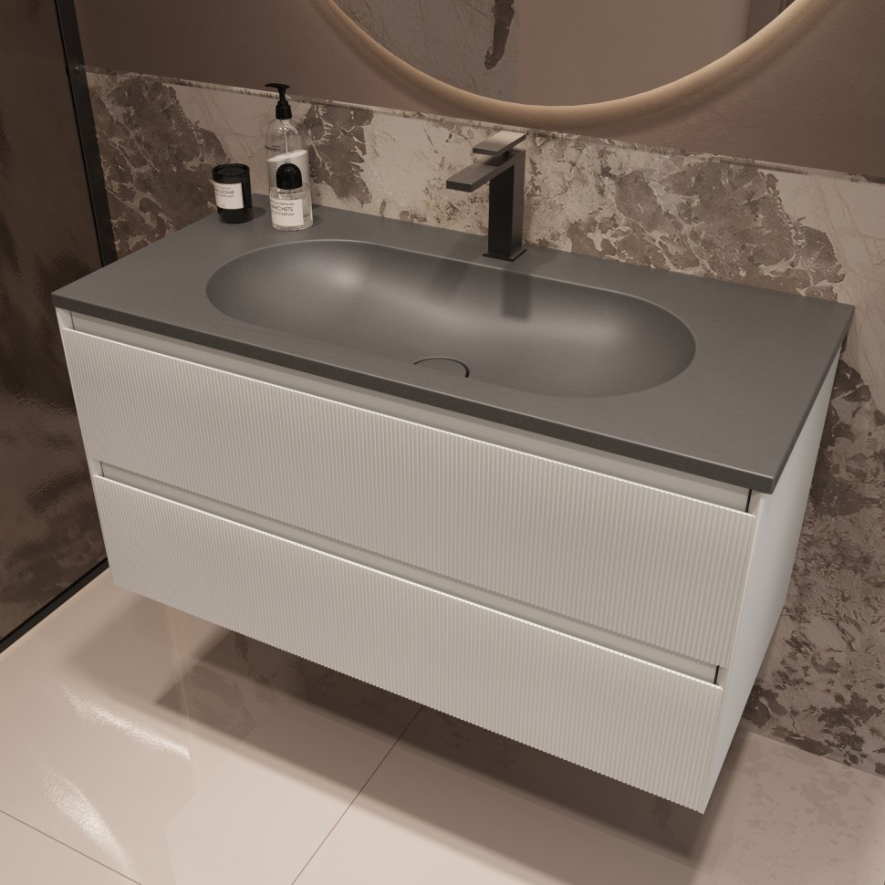 База под раковину Welle 1000 подвесная, 2 выкатных ящика soft-close, M.White