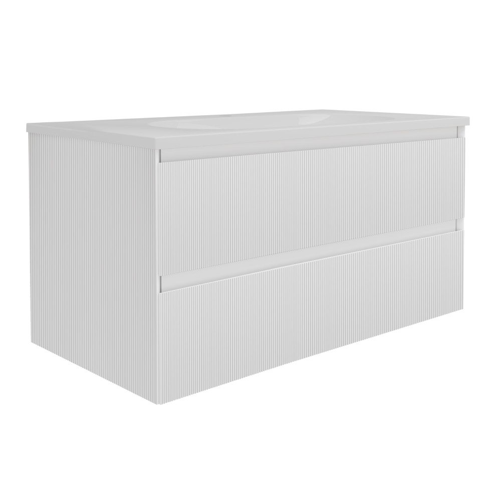 База под раковину Welle 1000 подвесная, 2 выкатных ящика soft-close, M.White