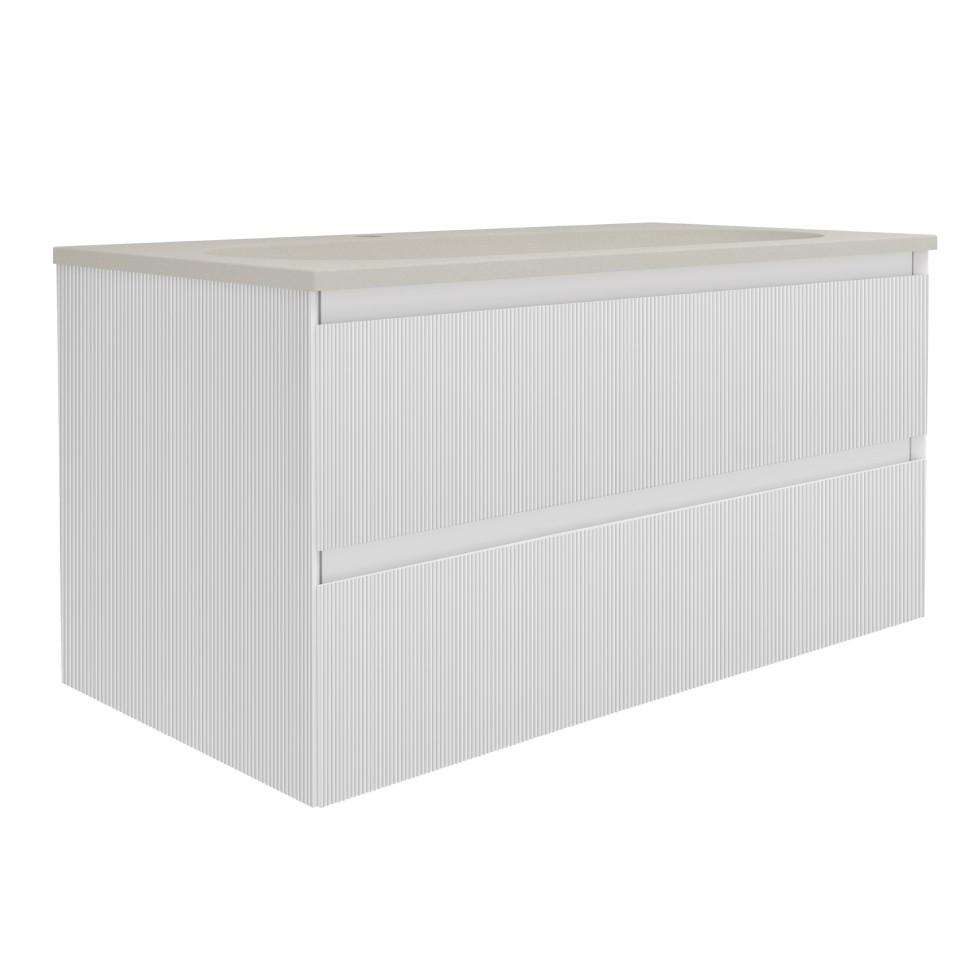 База под раковину Welle 1000 подвесная, 2 выкатных ящика soft-close, M.White