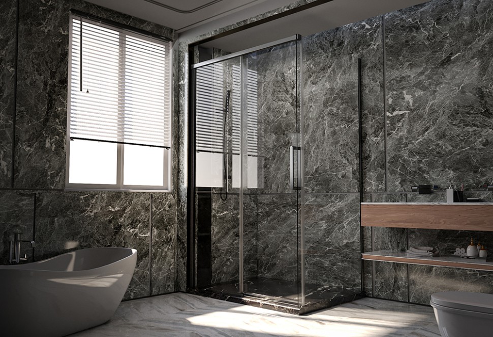 Душевой угол Veconi Premium Trento PTC-SP-40GR, 1500х1000x2000, брашированный графит, стекло прозрачное