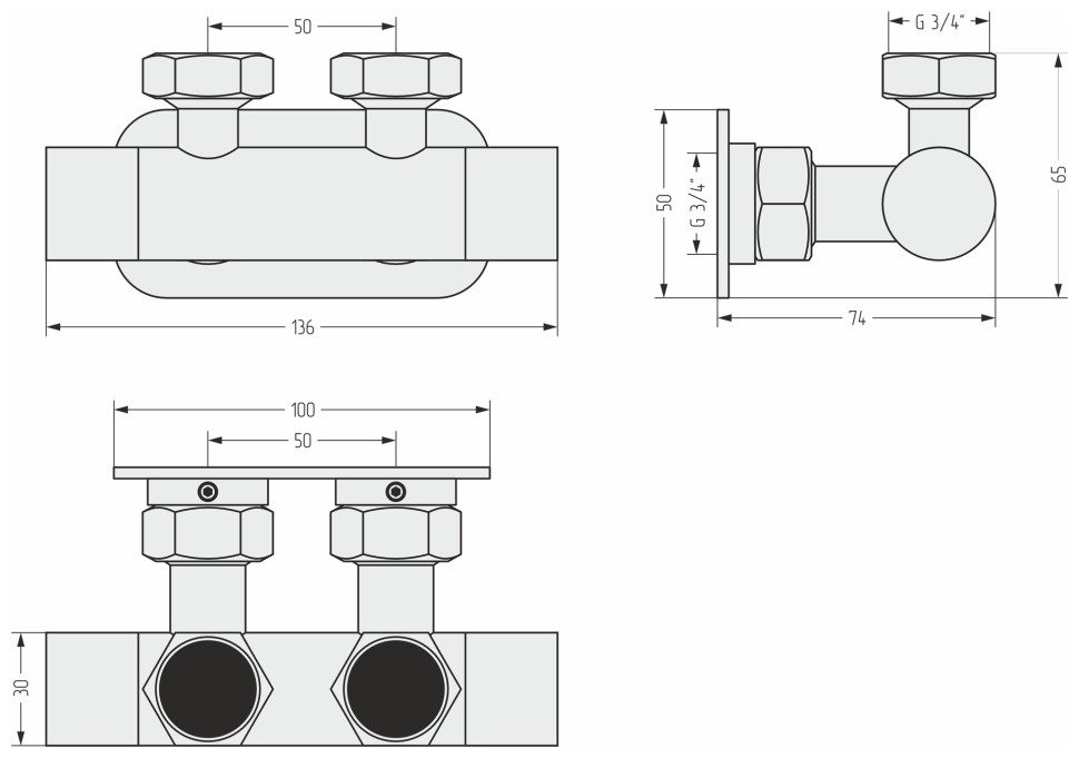 Вентиль угловой EU50 (2 х G 3/4" НГ х G 3/4" НГ)