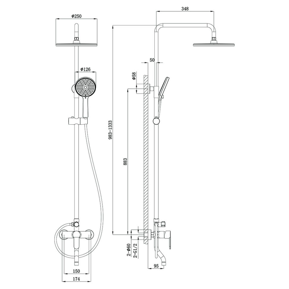 Душевая стойка TURI, золото брашинг