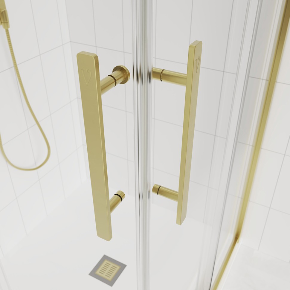 Душевой угол Veconi Evo 300 G, 1100х900x1950, золото брашинг, прозрачное стекло