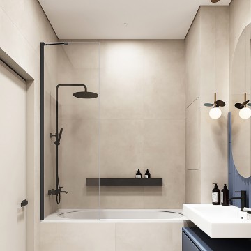 Шторка на ванну Veconi Palau PL-84B, 800x1500, черный, стекло прозрачное New