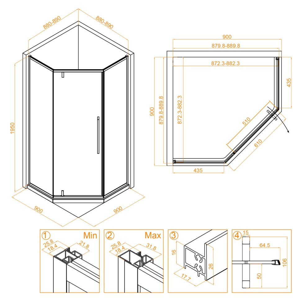 Душевой уголок RGW SV-81 (Прозрачное, 900x900)